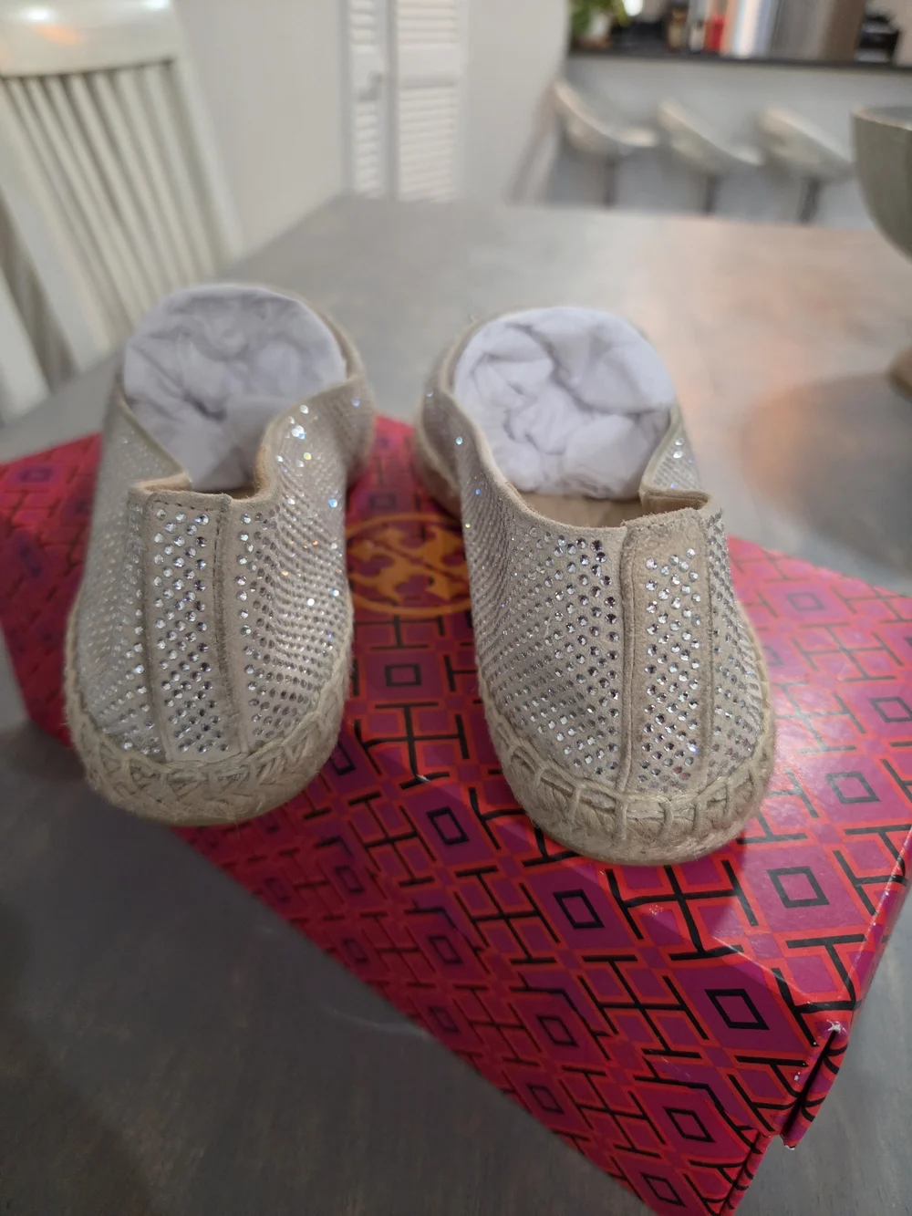 Women's Crystal-Embellished Espadrille Slip-On — Ivory